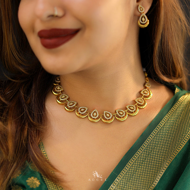 Etasha Golden Crescent Drop Neckpiece With Earring