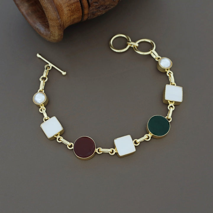 Dafne MOP + Raw Stone +Dyed Stone  Bracelet