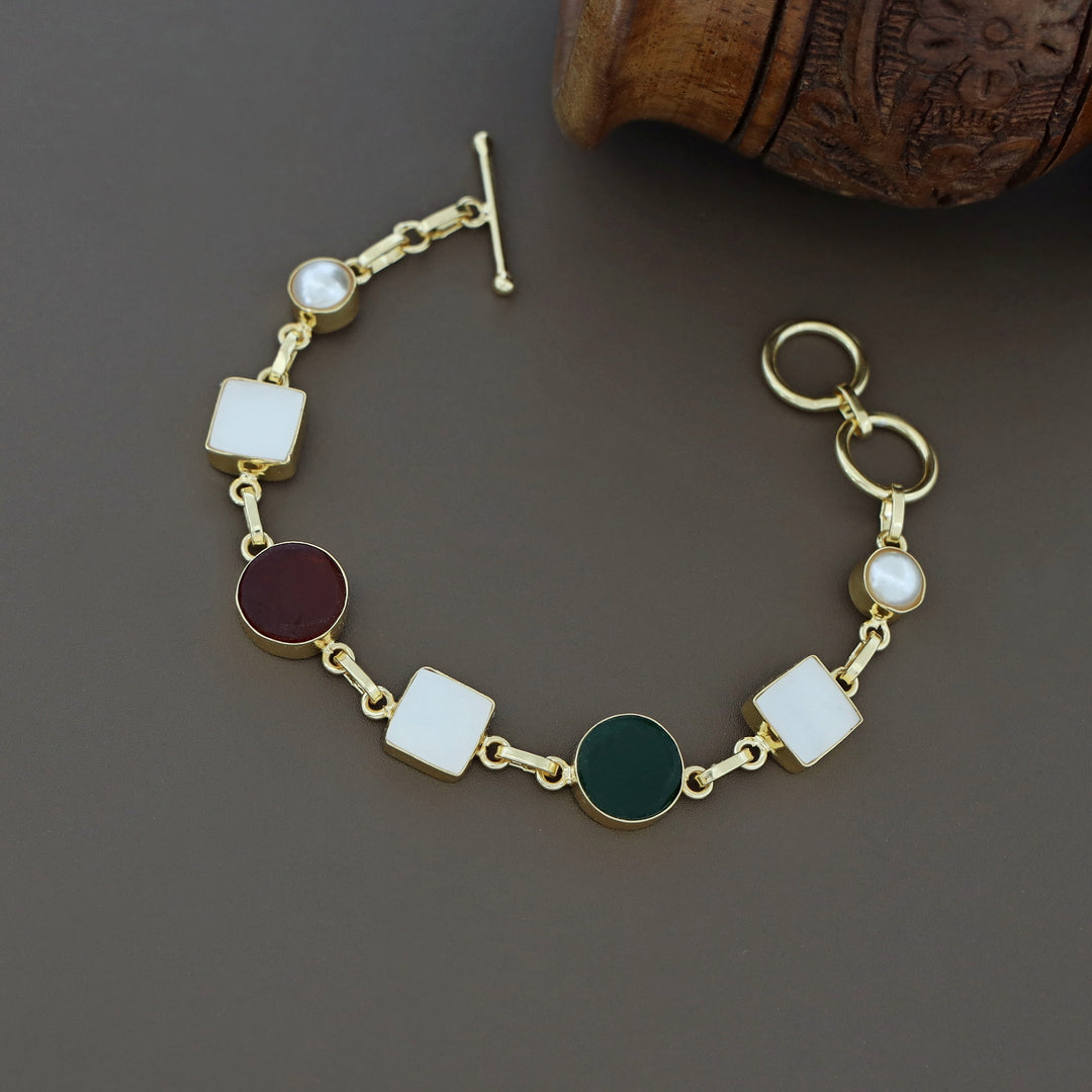 Dafne MOP + Raw Stone +Dyed Stone  Bracelet