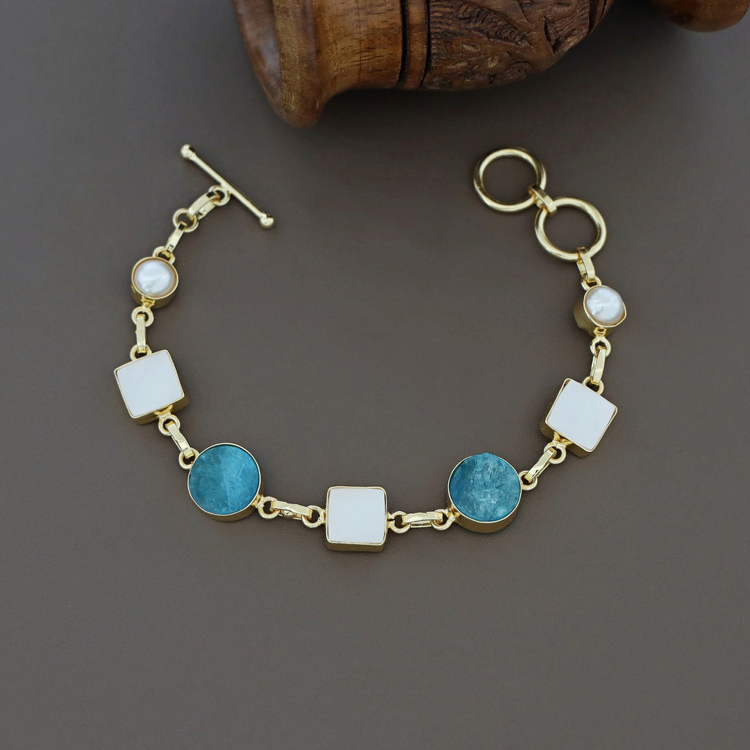 Dafne MOP + Raw Stone +Dyed Stone  Bracelet