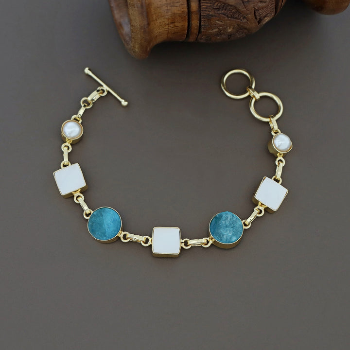 Dafne MOP + Raw Stone +Dyed Stone  Bracelet