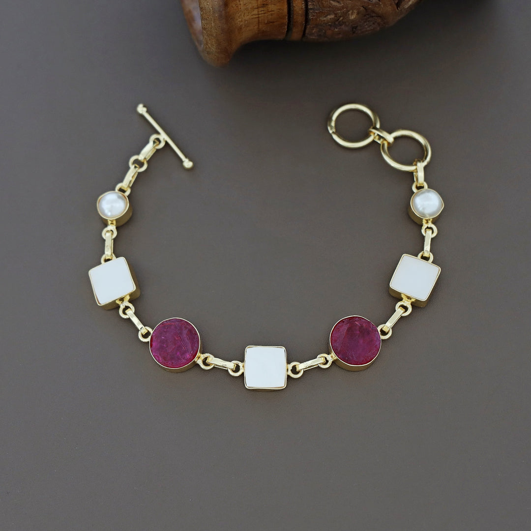Dafne MOP + Raw Stone +Dyed Stone  Bracelet