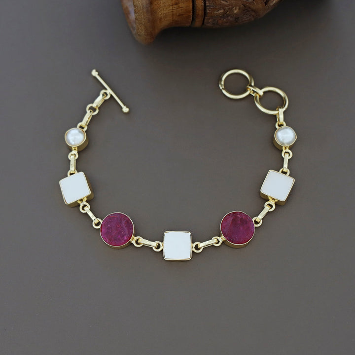 Dafne MOP + Raw Stone +Dyed Stone  Bracelet