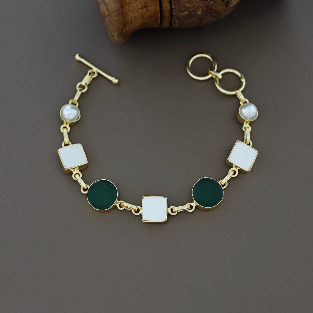 Dafne MOP + Raw Stone +Dyed Stone  Bracelet