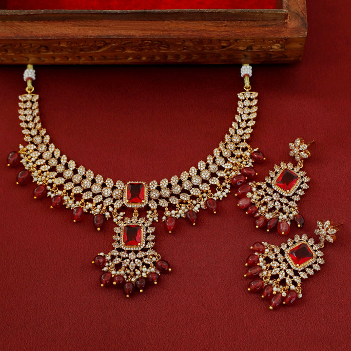 Teertha AD Stone + Glossy Neckpiece With Earring