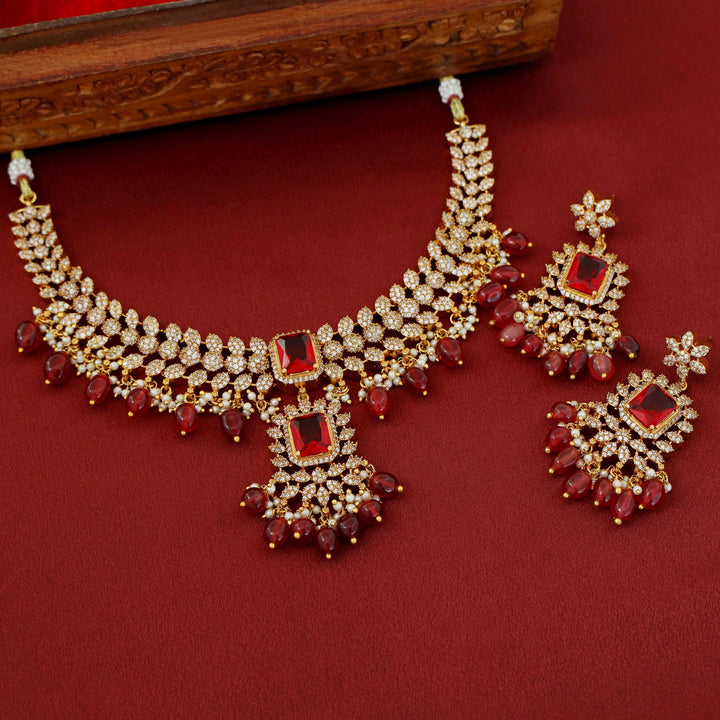 Teertha AD Stone + Glossy Neckpiece With Earring