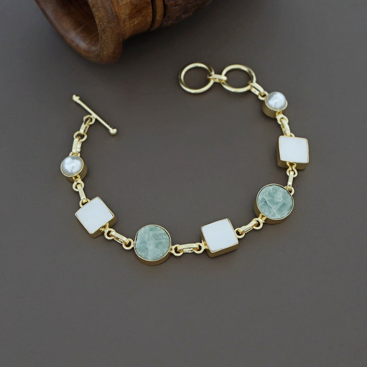 Dafne MOP + Raw Stone +Dyed Stone  Bracelet