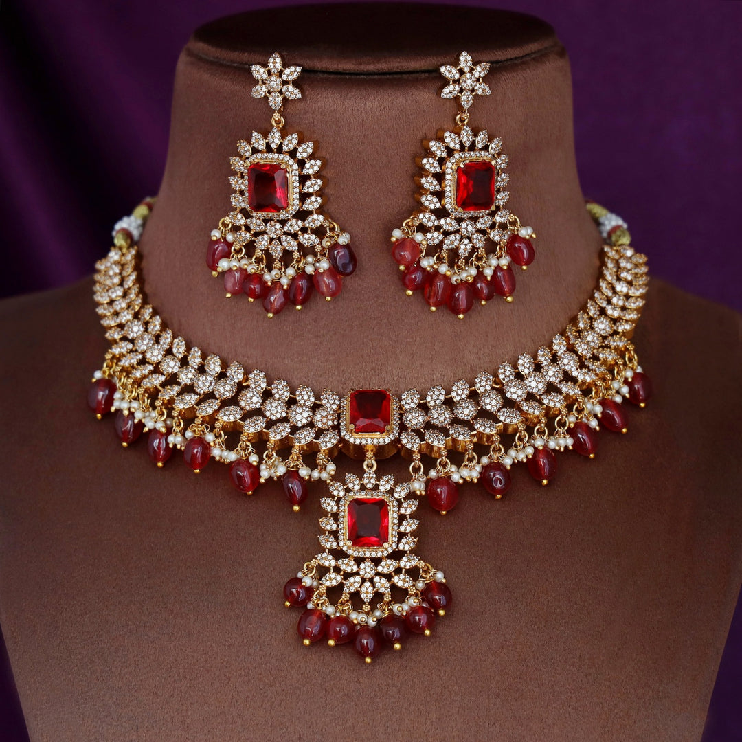 Teertha AD Stone + Glossy Neckpiece With Earring