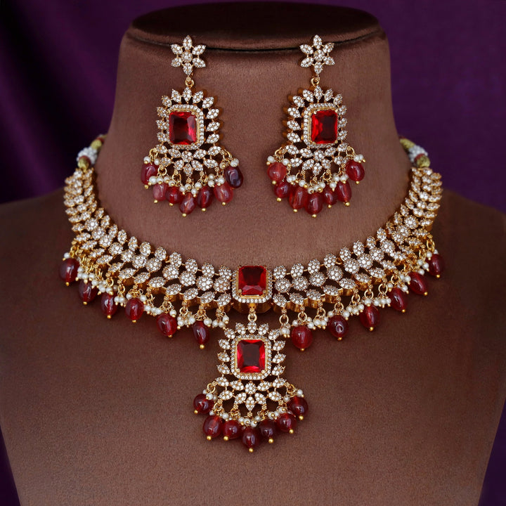 Teertha AD Stone + Glossy Neckpiece With Earring