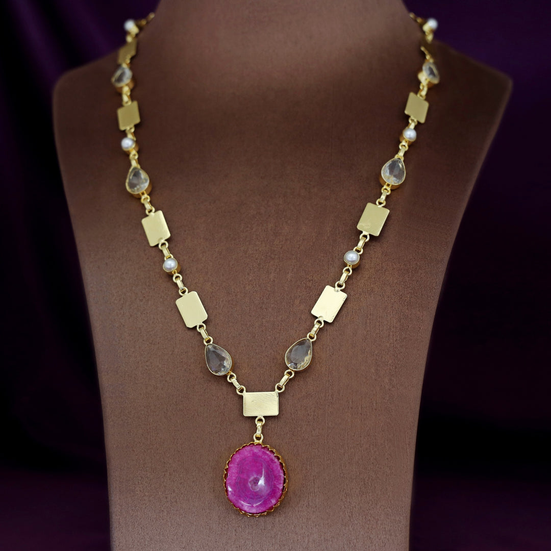Gertie Golden Pearl Glossy + Agate Stone Long Neckpiece