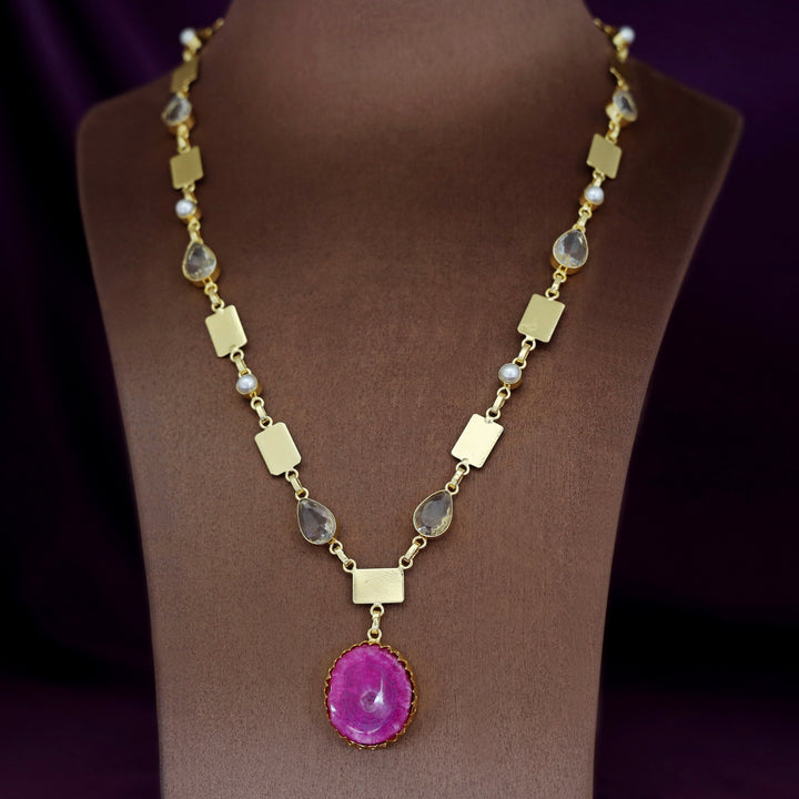 Gertie Golden Pearl Glossy + Agate Stone Long Neckpiece