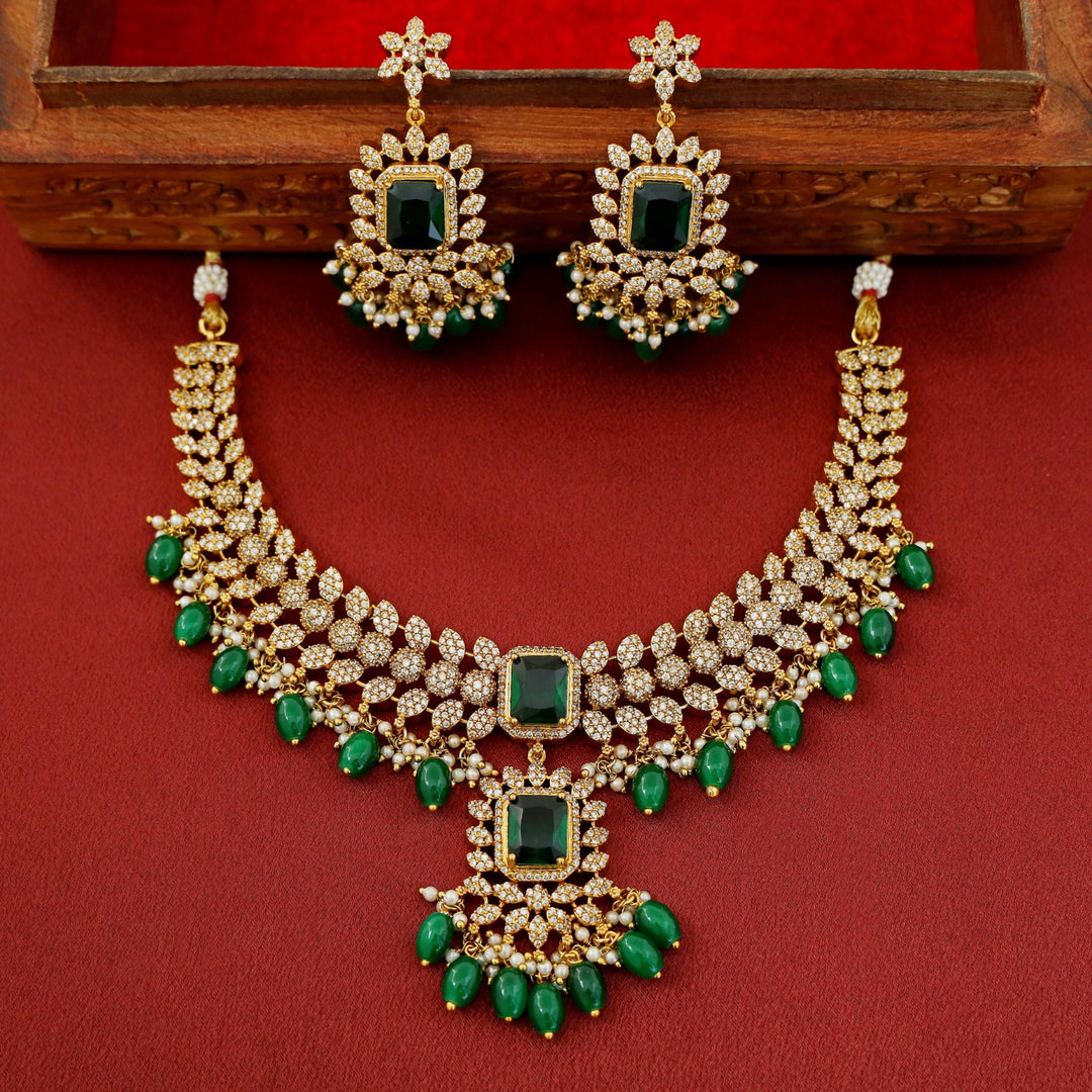 Teertha AD Stone + Glossy Neckpiece With Earring