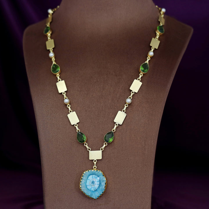 Gertie Golden Pearl Glossy + Agate Stone Long Neckpiece
