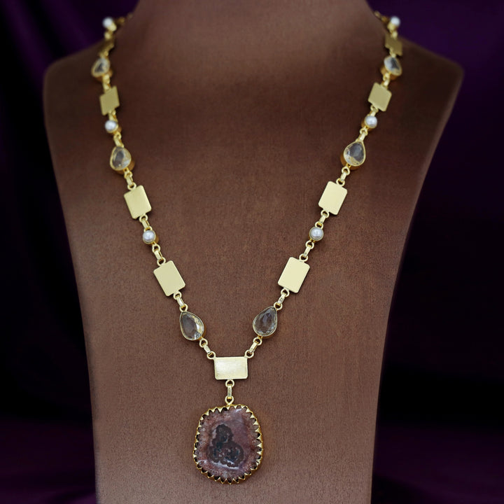 Gertie Golden Pearl Glossy + Agate Stone Long Neckpiece