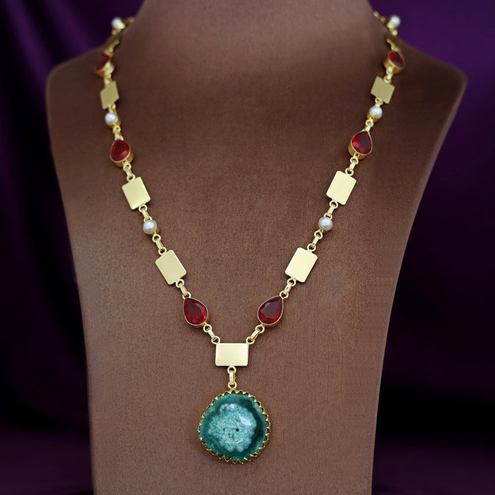 Gertie Golden Pearl Glossy + Agate Stone Long Neckpiece
