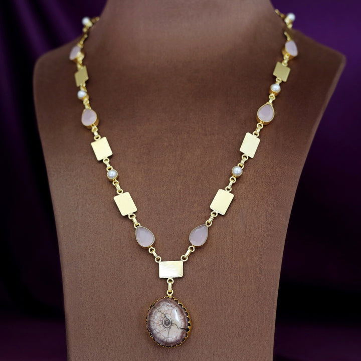 Gertie Golden Pearl Glossy + Agate Stone Long Neckpiece