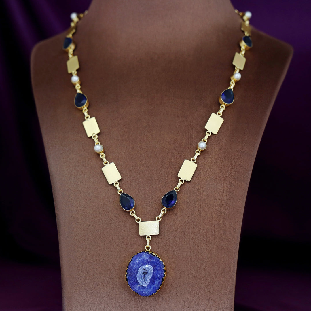 Gertie Golden Pearl Glossy + Agate Stone Long Neckpiece