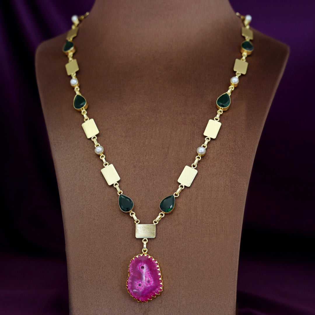 Gertie Golden Pearl Glossy + Agate Stone Long Neckpiece