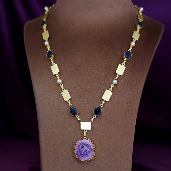 Gertie Golden Pearl Glossy + Agate Stone Long Neckpiece