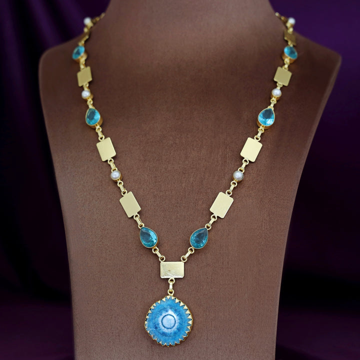 Gertie Golden Pearl Glossy + Agate Stone Long Neckpiece