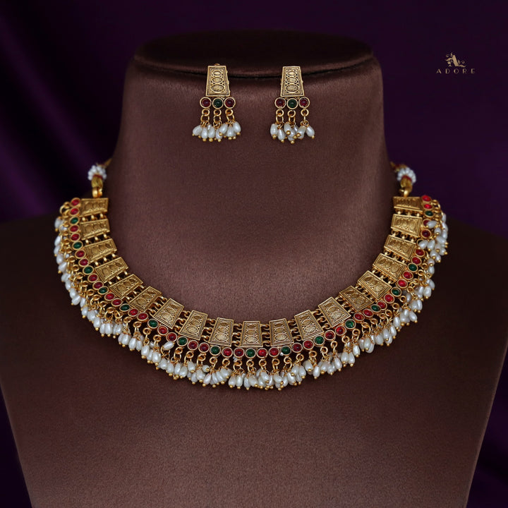 Katrina Golden Pearl Neckpiece With Earring