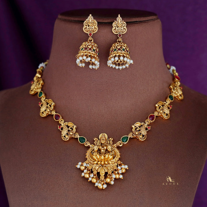 Adhishtalakshmi Mayura Short Neckpiece With Earring