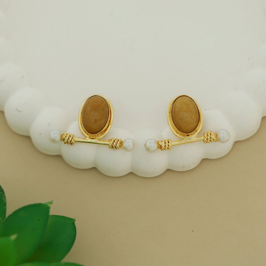 Asja Dual Pearl Sticky Oval Natural Stone Earring