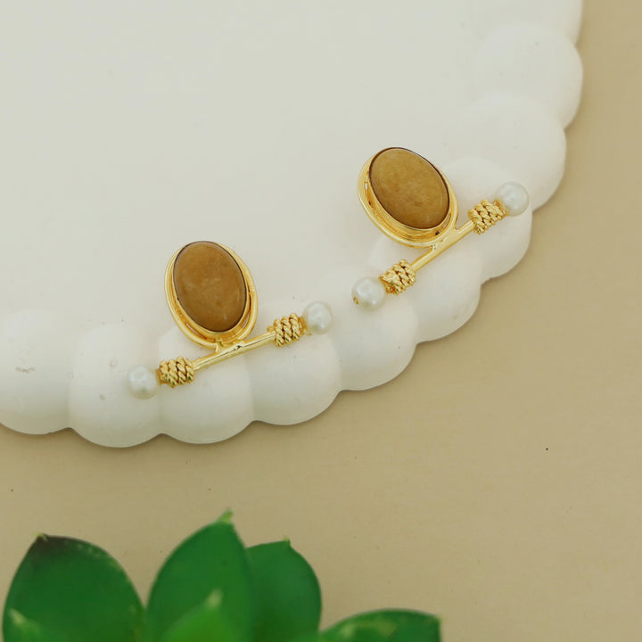 Asja Dual Pearl Sticky Oval Natural Stone Earring