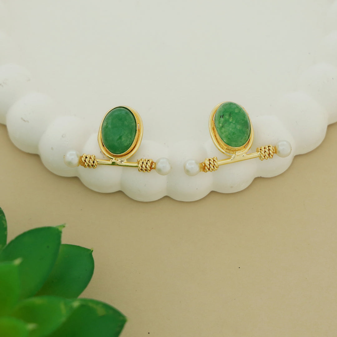 Asja Dual Pearl Sticky Oval Natural Stone Earring