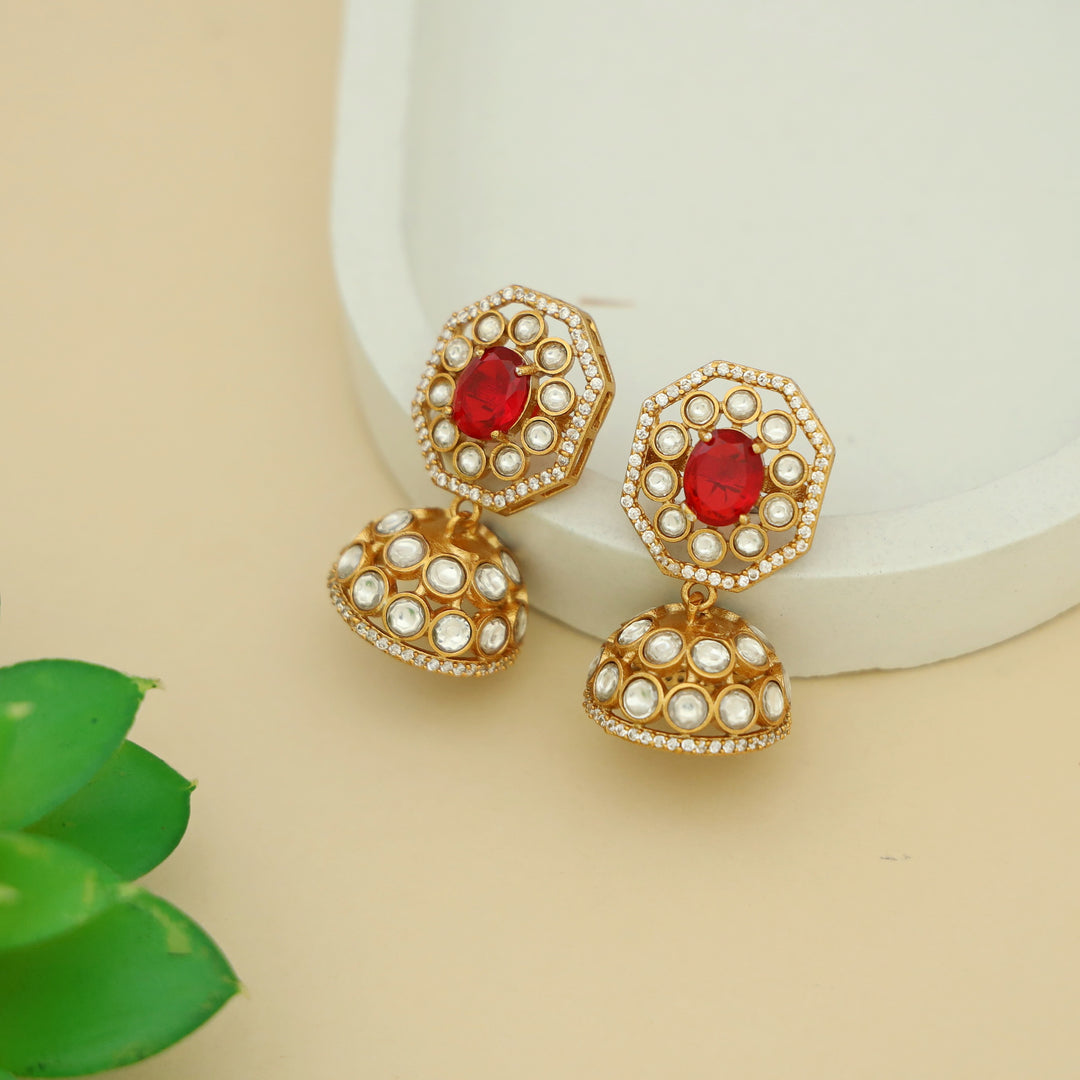 Bhavitha Glossy Stone Kundan Jhumka