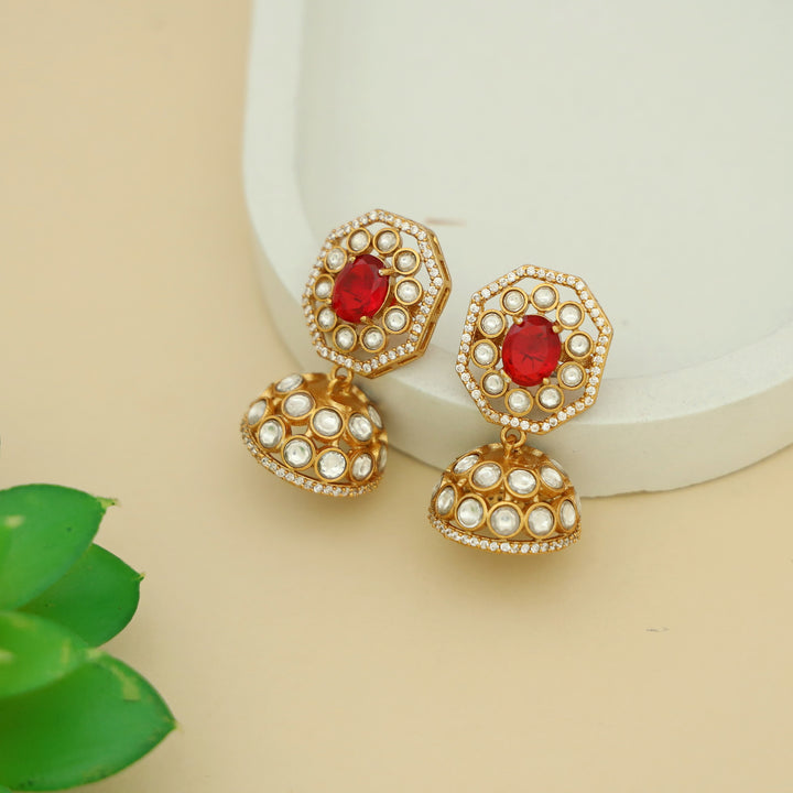 Bhavitha Glossy Stone Kundan Jhumka