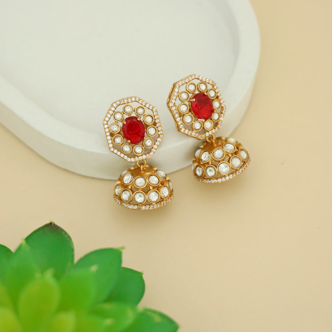 Bhavitha Glossy Stone Kundan Jhumka