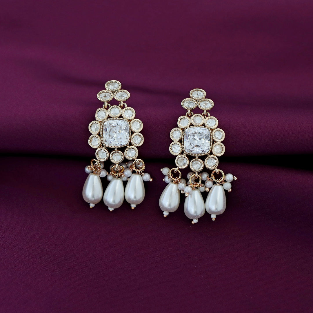 Premium Etasha AD Stone Pearl Stiff Neckpiece With Earring