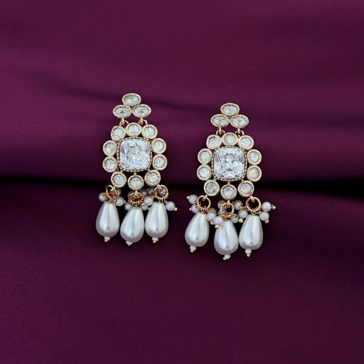 Premium Etasha AD Stone Pearl Stiff Neckpiece With Earring