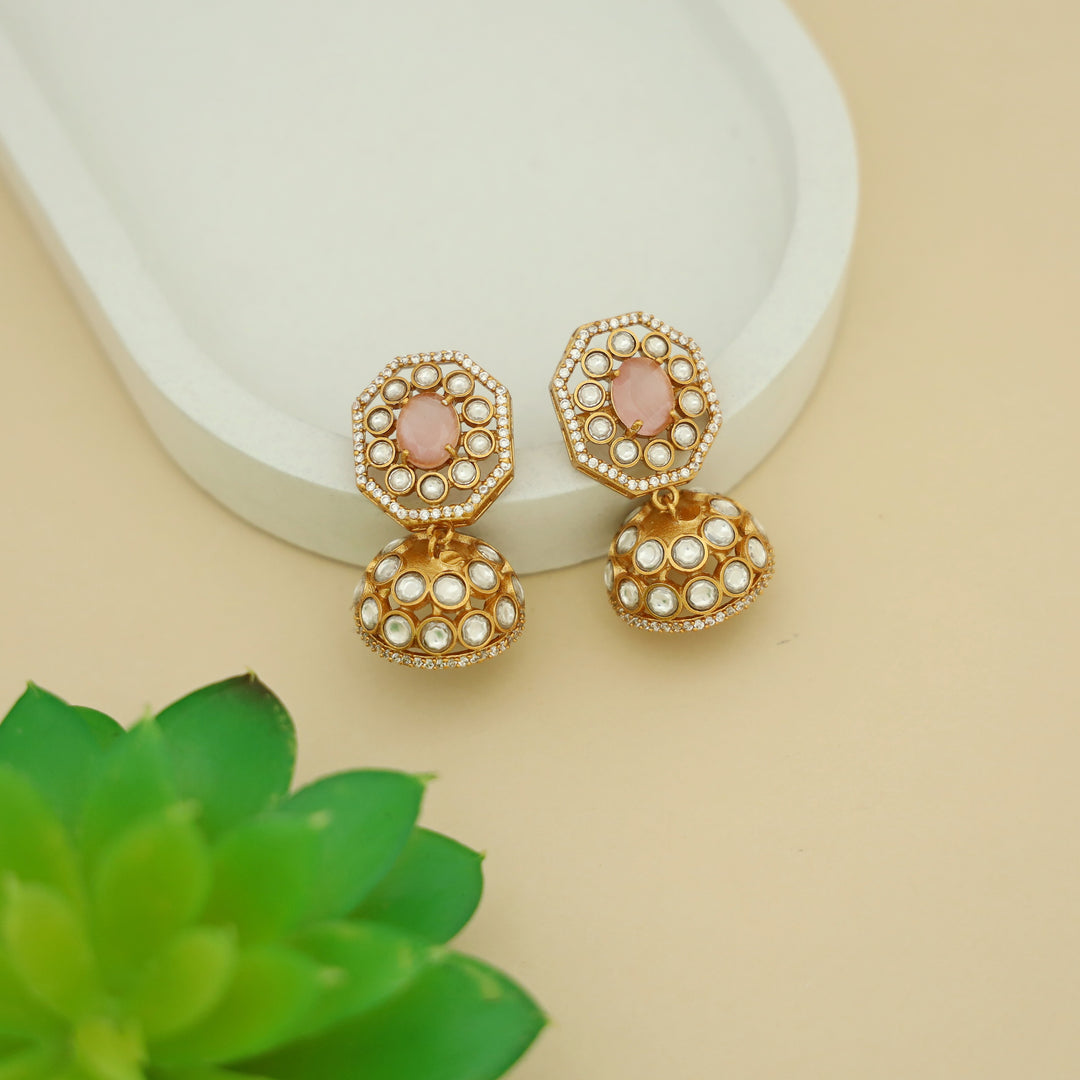 Bhavitha Glossy Stone Kundan Jhumka