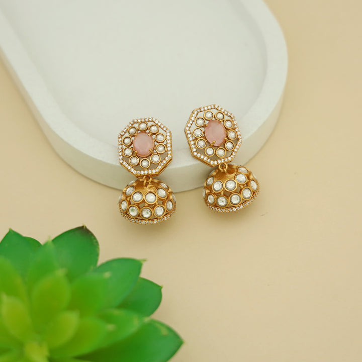 Bhavitha Glossy Stone Kundan Jhumka