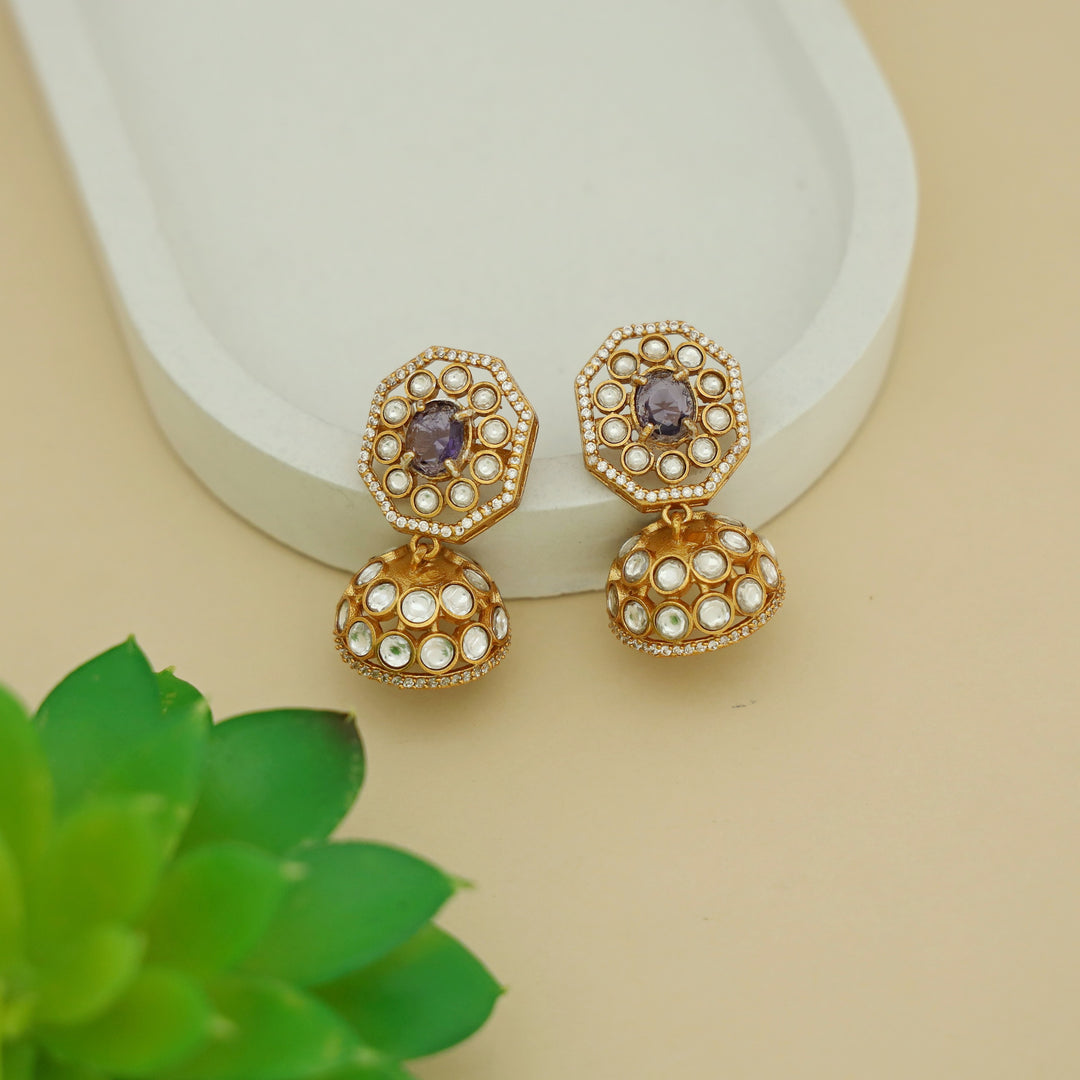 Bhavitha Glossy Stone Kundan Jhumka