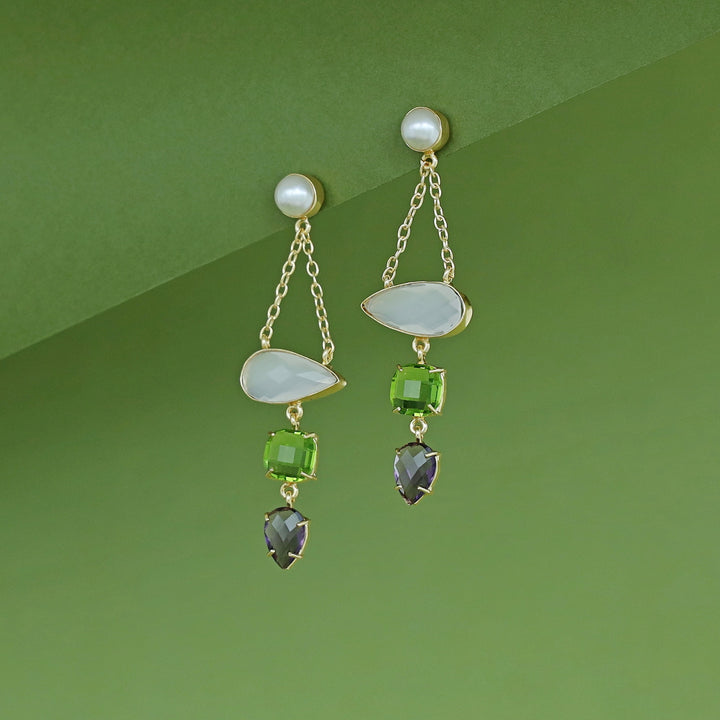 Tri Glossy Pearl Chainy Earring