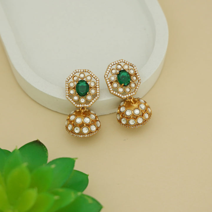 Bhavitha Glossy Stone Kundan Jhumka
