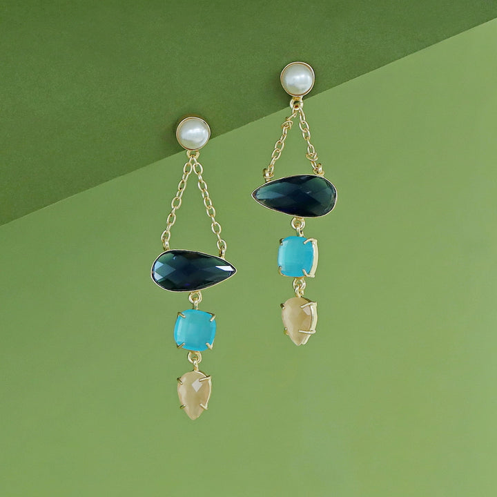 Tri Glossy Pearl Chainy Earring