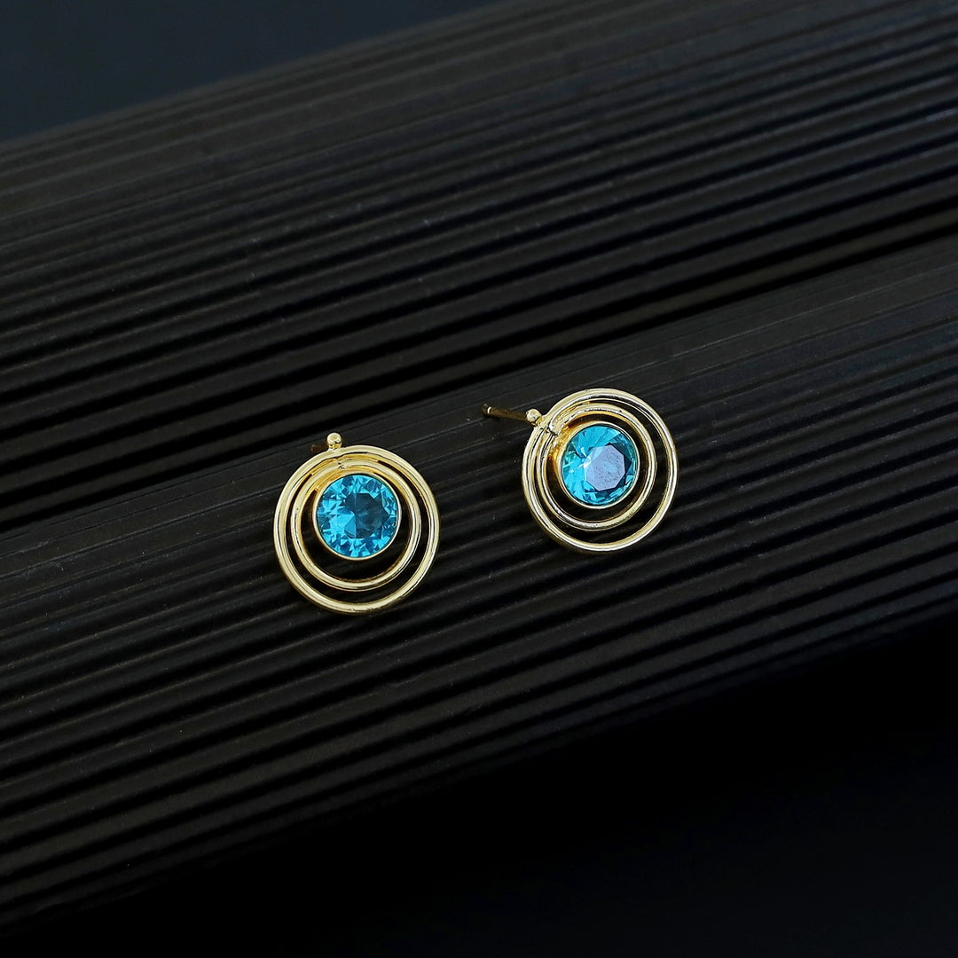 Ishta Golden Dual Glossy Stone Circle Earring
