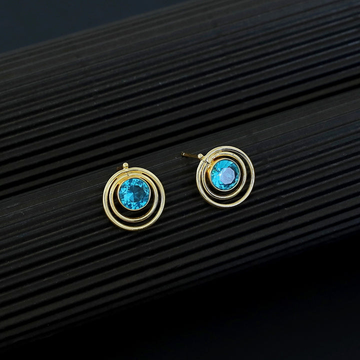 Ishta Golden Dual Glossy Stone Circle Earring