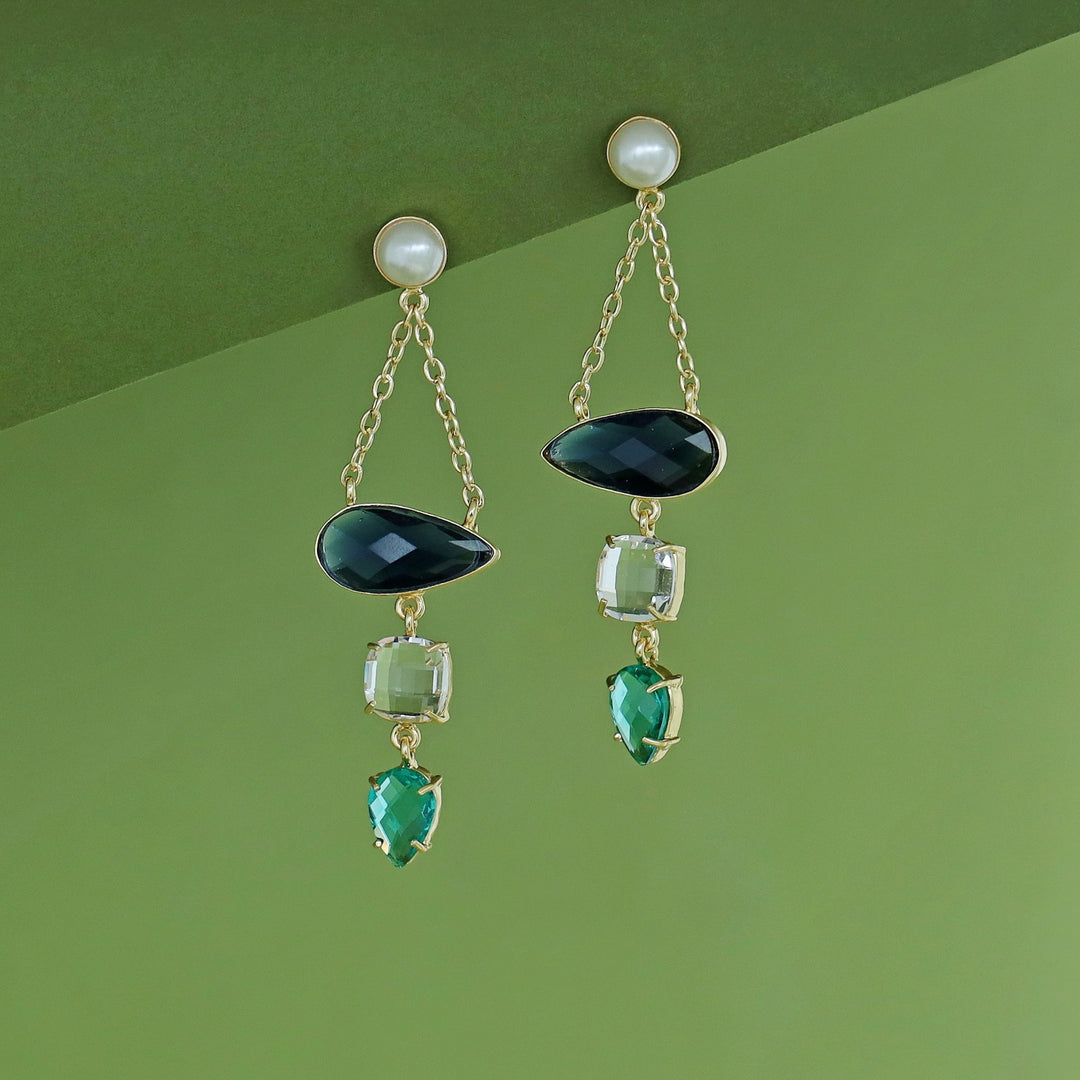 Tri Glossy Pearl Chainy Earring