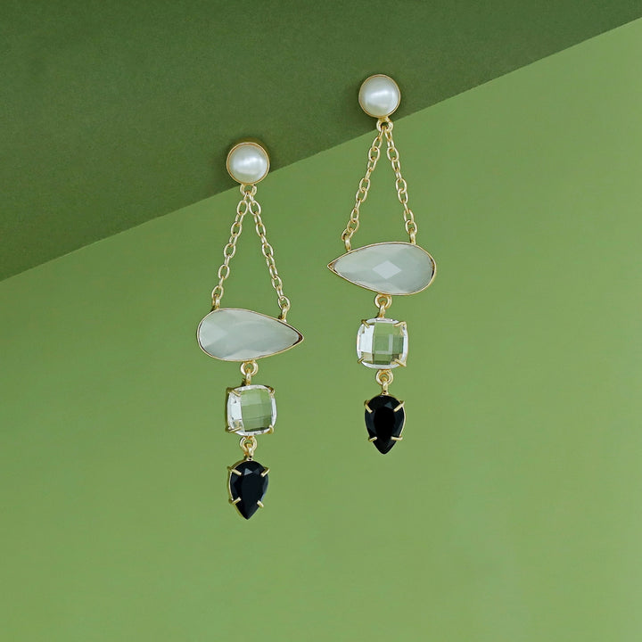 Tri Glossy Pearl Chainy Earring