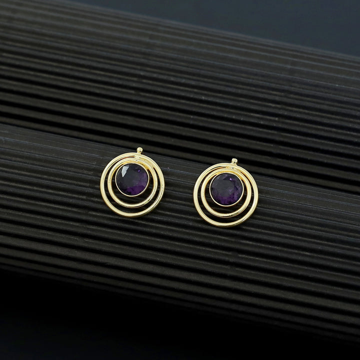 Ishta Golden Dual Glossy Stone Circle Earring