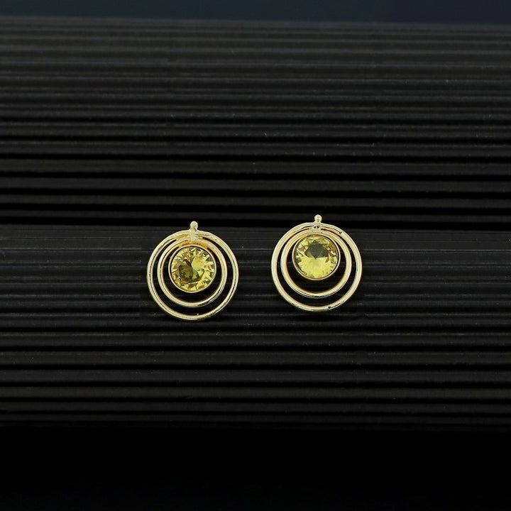 Ishta Golden Dual Glossy Stone Circle Earring