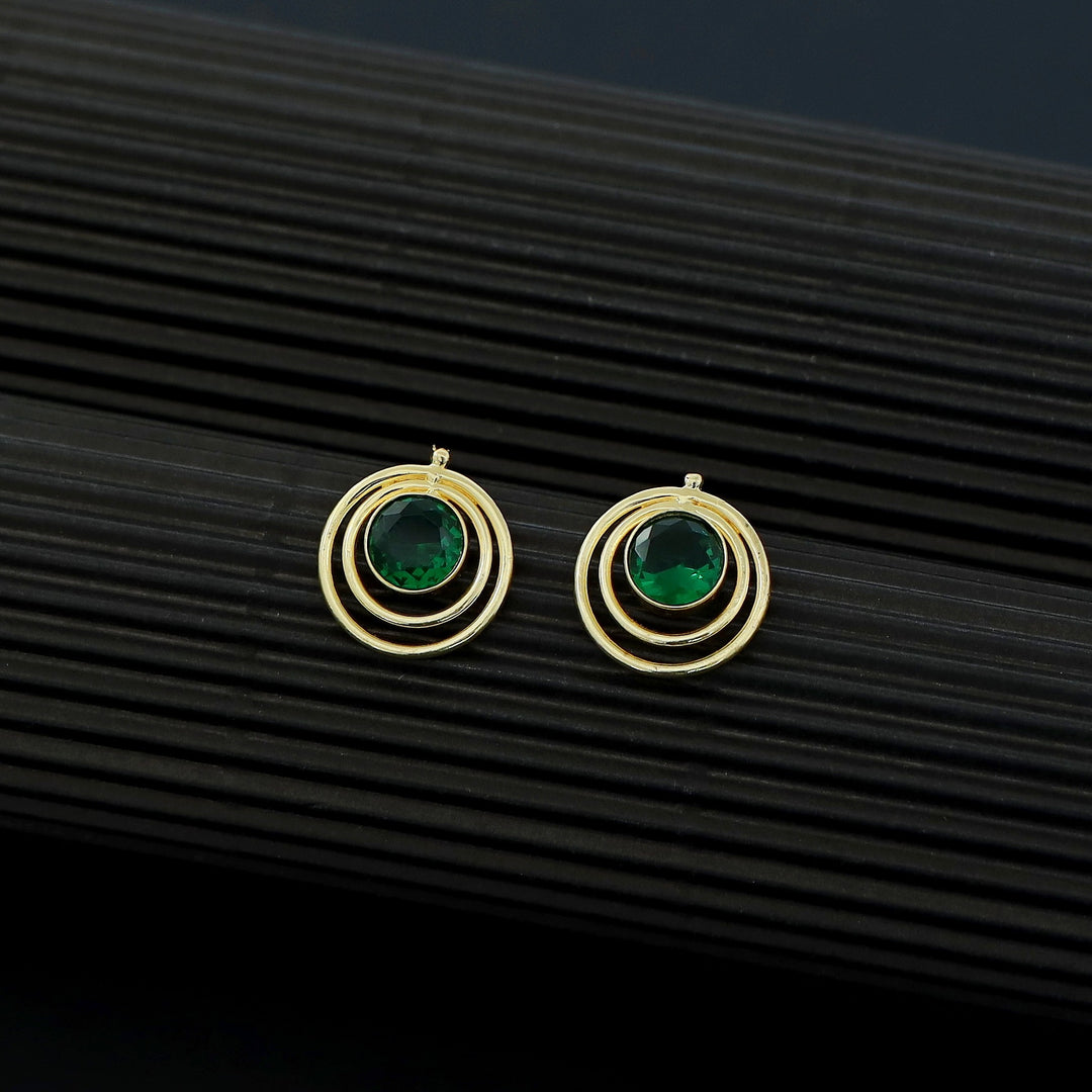Ishta Golden Dual Glossy Stone Circle Earring