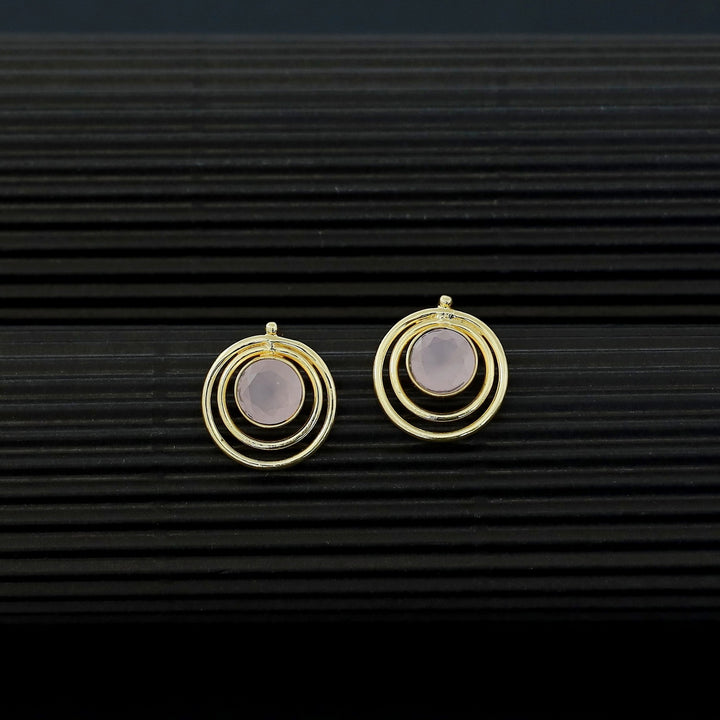 Ishta Golden Dual Glossy Stone Circle Earring