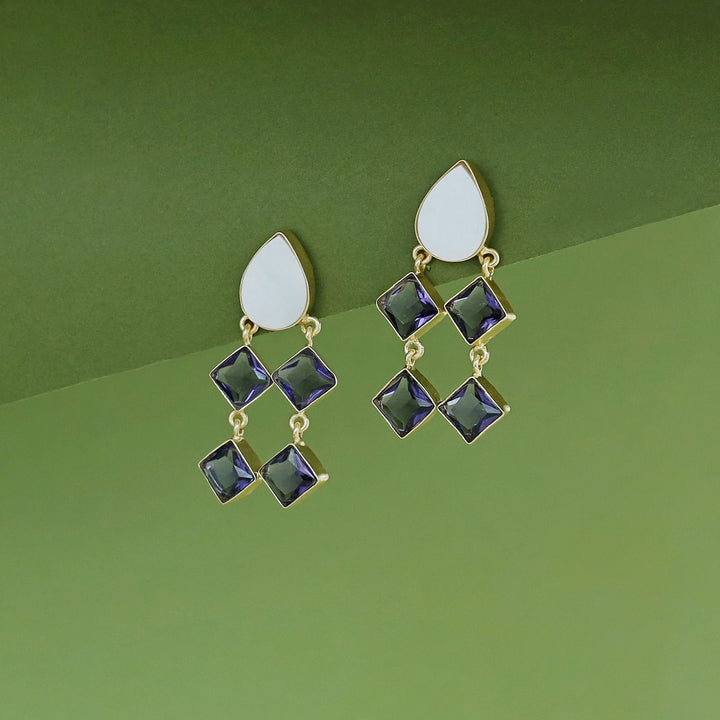 Alaya Drop MOP + Glossy Diamond Earring