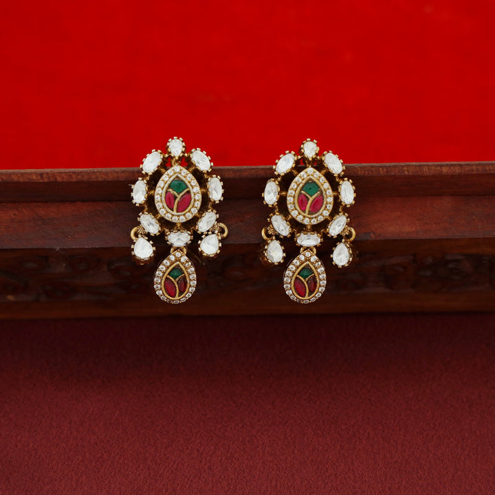 Premium Jadau Kundan Half Moon Drop Short Neckpiece With Earring